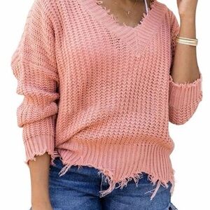 Zenana Women's Pink Distressed Sweater